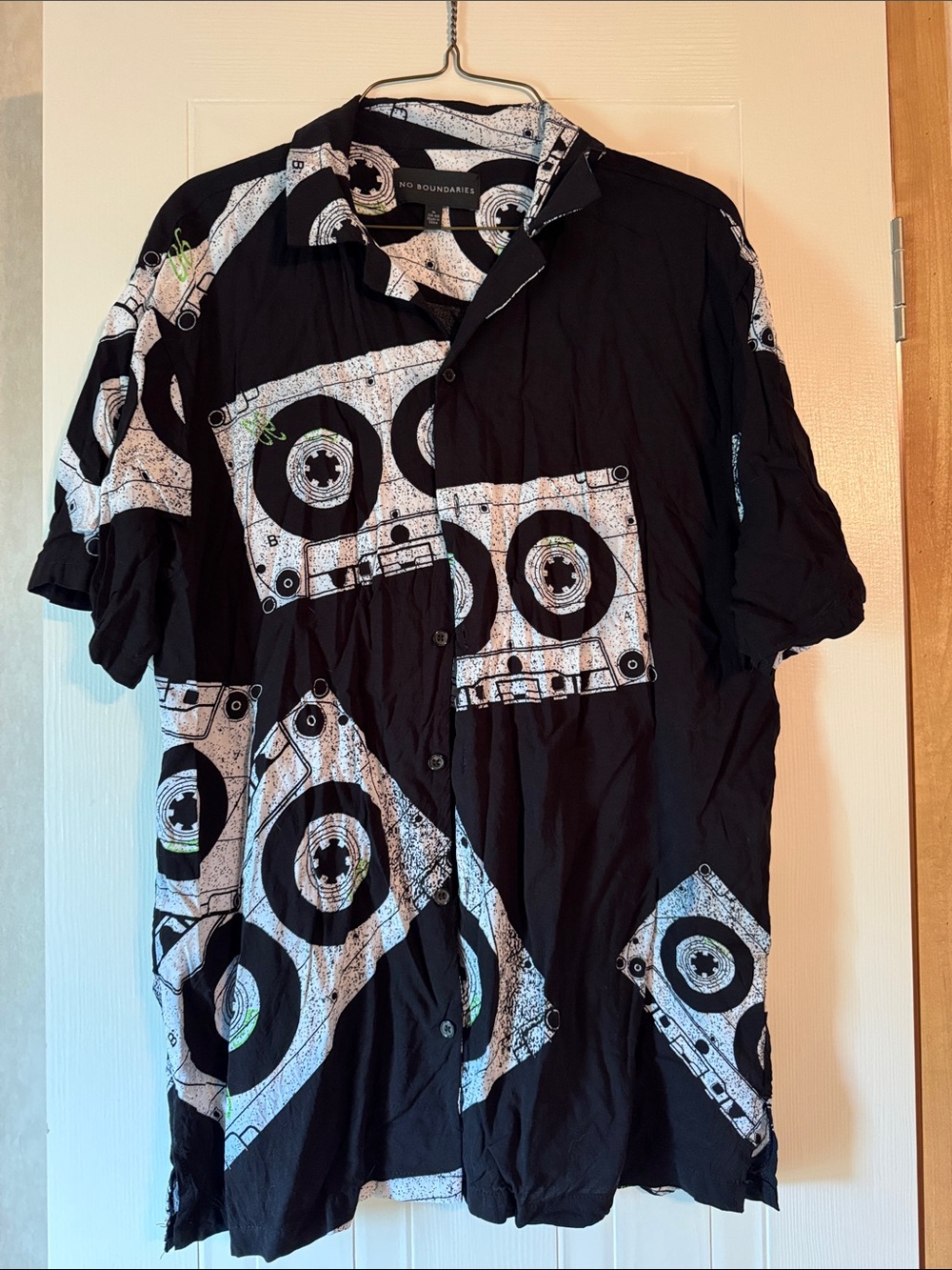 No Boundaries Black Button-Up Shirt with White Cassette Graphic